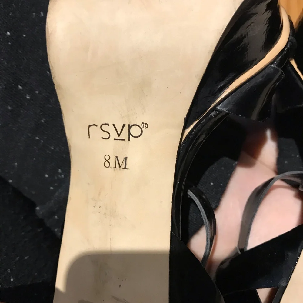 RSVP Leather Platform Glossy Crisscross Straps Sandals Heels Platforms 8 black